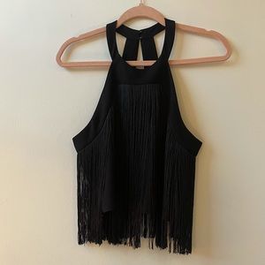 PARKER Retreat Fringe Halter Top in Black